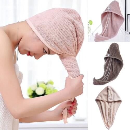 Hair Quick Drying Towel Turbie Twist Wrap Loop Button Bath Turban Dry Hair Cap Coral Velvet Shower Cap Quick Drying Strong Wate