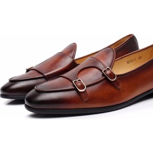 British Style Genuine leather Spring Summer Formal Suit Wedding Shoes Flat heel Slip on Dress Shoes