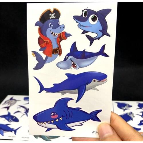 Kid Cartoon Shark Temporary Tattoos Baby Cute Party Stickers Children Colorful Fake Tattoo For Boys And Girls Fish Tattoo