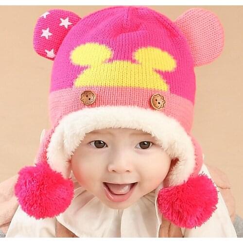 Baby Hats 2018 New Arrival Autumn Winter Newborn Cut Cartoon Head Earmuffs Hats for Girls Boys Toddler Infant Warm Knitted Cap
