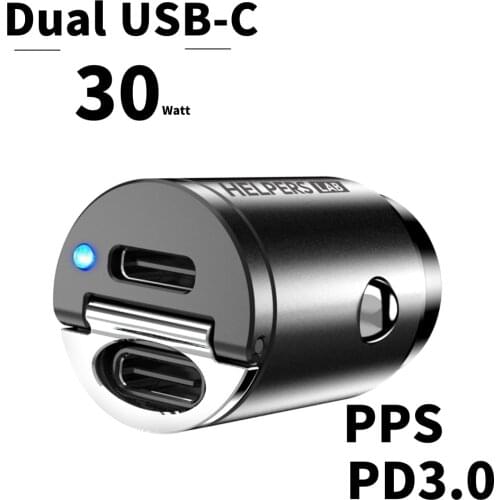 Dual USB-C Mini Car Charger PD3.0 PPS Fast Charger For iPhone 12 11 Pro Max X Xs Xr Galaxy Note 10 S20 30W With Dual USB-C Port