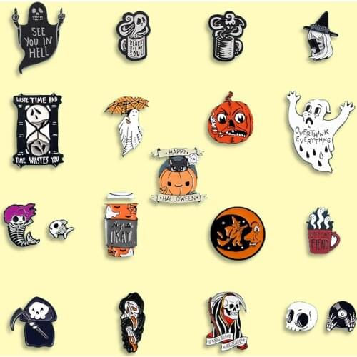 Halloween Enamel Pin Pumpkin Ghost Brooch Trick or Treat Jewelry Soft Enamel Pins Gift for Friends kids