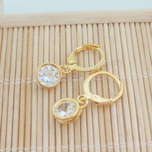 Foromance YELLOW GOLD GP OVERLAY DANGLE 0.98" 25 MM CZ STONE ROUND SHAPE CHARM EARRING /GREAT GIFT
