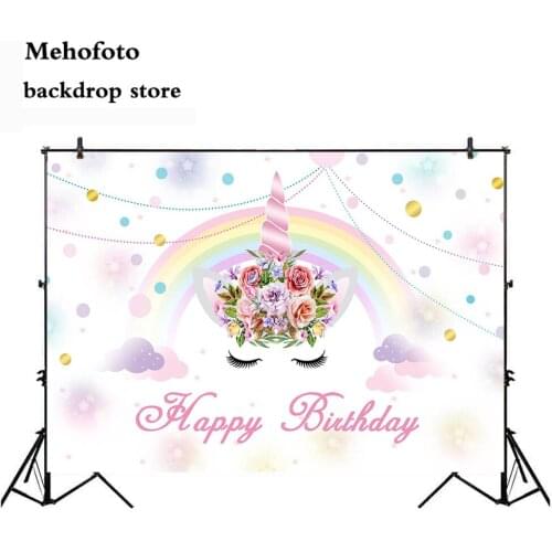 Mehofoto Unicorn Backdrop Happy Birthday Background for Photo Booth Unicorn Party Decoration for Newborn Baby Shower Props 343