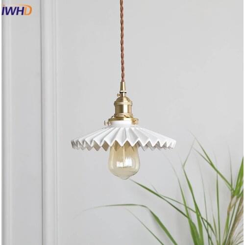IWHD Creative Nordic LED Pendant Lights Ceramic Lampshade Hanglamp Vintage Loft RH Suspension Luminaire Retro Loft Home Lighting
