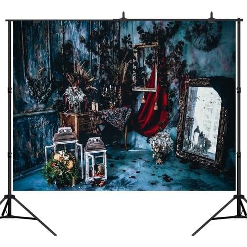 Lyavshi Halloween Photography Backdrop Luxurious Royal dark Room Dried Flowers Chandeliers Background Photo Studio Booth Decor