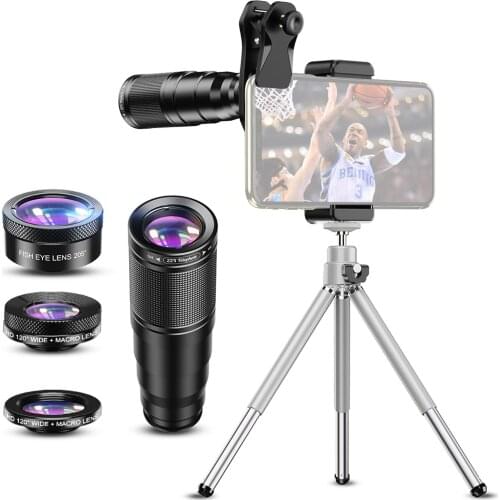 APEXEL APL-22X105-4IN1 Metal Phone Camera Lens Wide Angle Lens Macro Lens Polarization lens with Tripod Phone Camera Lens Clip