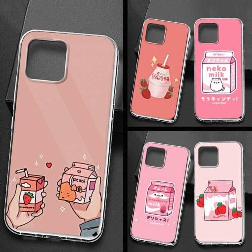 Cute Japanese Strawberry Milk Phone Case for iPhone 11 12 pro XS MAX Mini 8 7 6 6S Plus X 5S SE 2020 XR