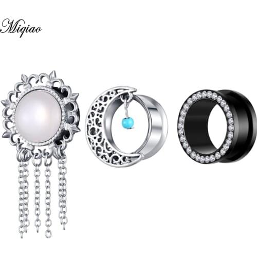 Miqiao Surgical Steel Ear Tunnels Earring Plugs Expander 10-16mm Dangle Gauges Stretcher Piercing Body Jewelry