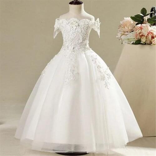 Fashion Flower Girl Dresses Lace Applique Decoration Birthday Party Ball Gown Sleeveless Tulle Girl Wedding Pageant Dresses