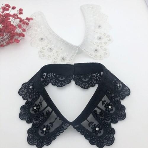 Chic Removable False Collar Fashion Trend Women Clear Embroidered Tie Choker Clothing Accessories Exquisite Decoration 066F