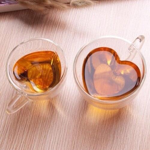 New Heat-resistant Double Wall Heart Shaped Glass Cup Beer Espresso Coffee Cup Beer Mug Tea glass Whiskey Glass Cups Drinkware