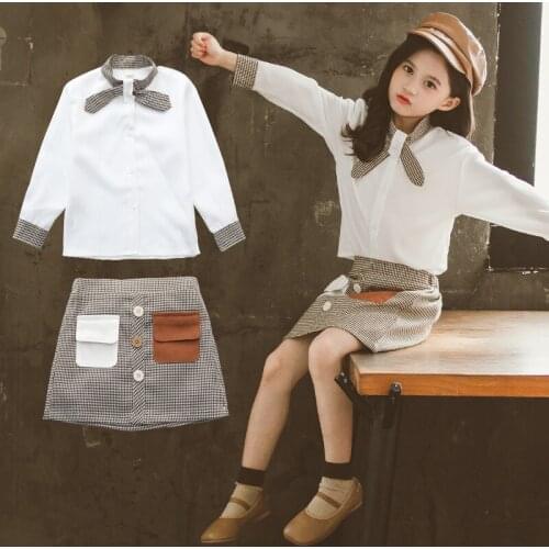 Girls Princess Skirt Clothing Set 2020 Spring New Girls Long-sleeved Shirt Plaid Skirt 2pcs Clothes Sets