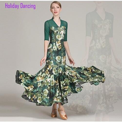 2021 New 1861 Half Sleeve Latin Dance Dress Women Performance Floral Patchwork Modern Dance Dress Latino Dancewear
