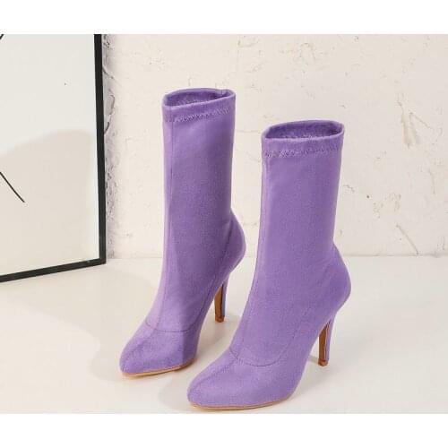2021 New Candy Color Short Boots Ladies Fashion Sexy Stiletto Boots Autumn Winter Womens Shoes Pink Purple Yellow Orange Red