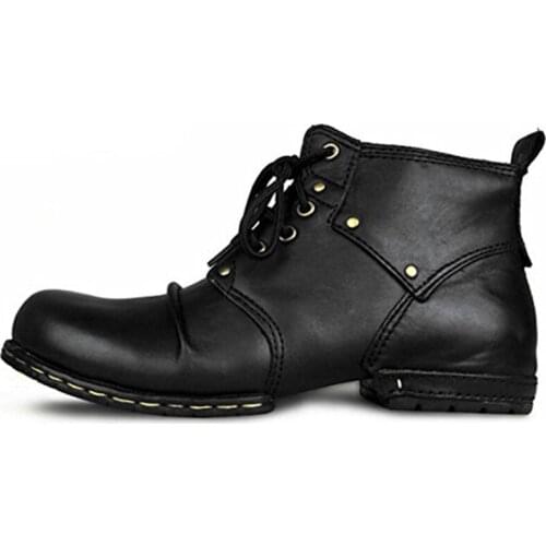 Handmade Men Boots Cowhide Genuine Leather Men Boots Fur Winter Boots for Men Lace-up Motorcycle Business Botas Men, Big Size 12