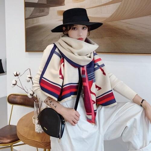 Fashion Euro Horse striped Winter thick Cashmere-like scarf for women Pashmina poncho girl scarf ladies neck scarves 185X65CM