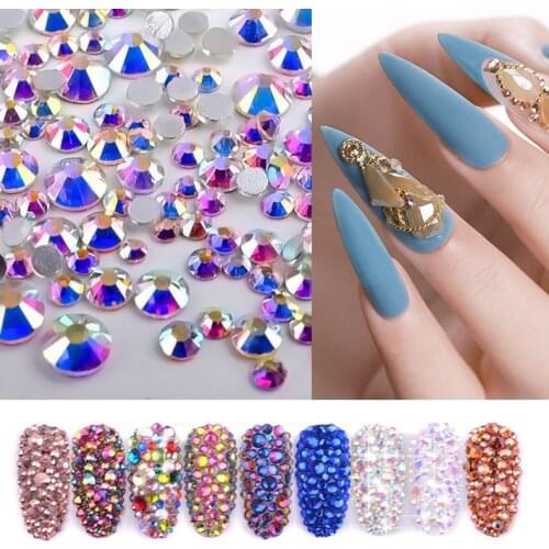 Nail Art Rhinestones 300pcs Mix SS4-SS16 Size Glass Flatback Crystal Non Hotfix Nail Rhinestone For Nails Art 3D Decorations