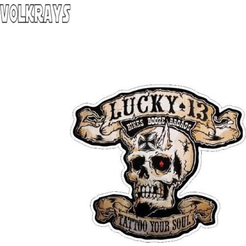 Volkrays Creative Car Sticker Lucky 13 Skull Tattoo Soul Accessories Waterproof Cover Scratches Sunscreen Vinyl Decal,8cm*9cm
