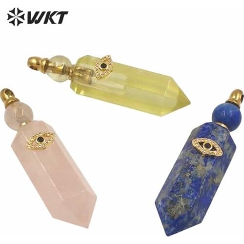 WT-P1603 WKT Natural Stone Perfume Bottle Pendant With Cubic Zironia Eye Charm Colorful Stone Necklace Pendant