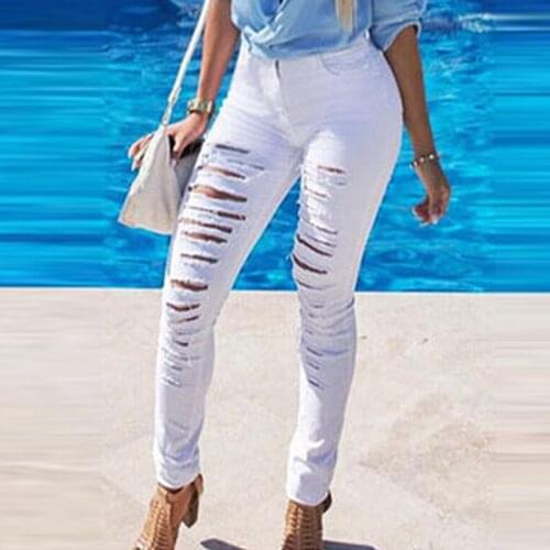 Womens Fashion Sexy Jeans Casual Pants Big Holes Long Trousers Women Jeans Ripped Hole Solid Loose Denim Pants Women Clothing