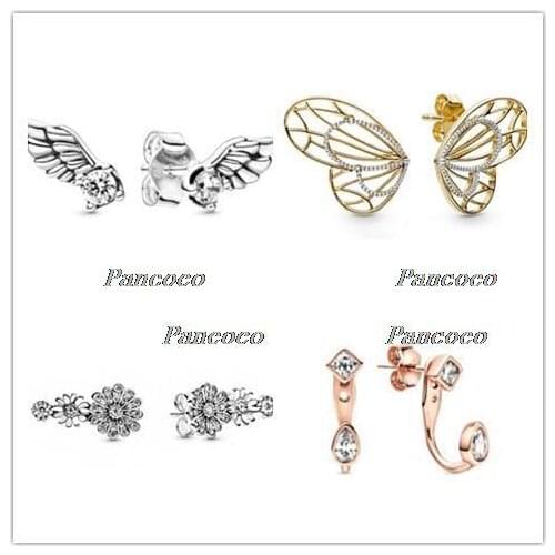 925 Sterling Silver Earring Rose Gold Geometric Shapes Stud Earrings For Women Wedding Party Gift Pandora Jewelry