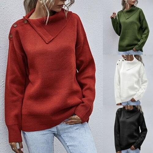Woman Sweaters Pullover Women Solid Button High Collar Long Sleeves Socket Sweater Tops kobieta swetry pull femme chandails