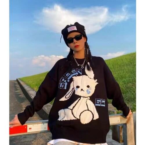 2021 Knitted Harajuku Y2K Winter Women jumper Oversized Sweaters Long Sleeve Goth Fashion bunny print Kawaii Grunge Streetwear