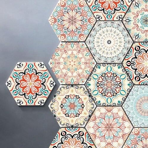 10Pcs/Set Hexagon Ceramic Tile Stickers Household Wallpaper Home Bathroom Kitchen DIY Decoration
