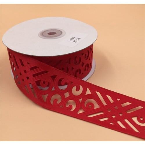 N1085 38mm X 25yards Die-cut Printing Red Satin Mesh Ribbon.gift Packing Bow,wedding,cake Wrap,tree Decoration,wreath