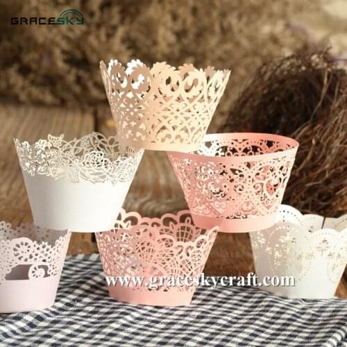 50pcs free shipping Laser Cut Hot sale Cupcake Wrappers Baking Cake Liners Wedding Birthday Party Cake decoration , 23 colors