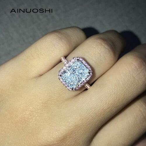AINUOSHI 14K/18K Gold Double Halo Engagement Ring 10x12mm 7.0ct Radiant Cut White AINUOSHI Stone for Women Bridal Wedding Rings