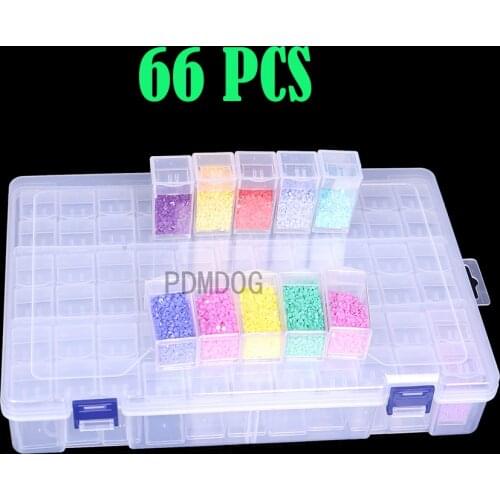Diamond Painting Tools Accessories Beads Storage Box 66/64/60/114 Slots Plastic Storage Organizer For Embroid Beads Container