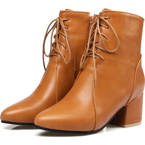 Big Size Ma'am Coarse heel Short boots Pure color Frenulum Fashion boot barrel High heel boots