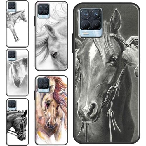 Horse Sketch Phone Case For OnePlus 9 Pro 8T Nord 8 Pro Cover For OPPO Realme 7 8 6 Pro C3 C21 GT Neo