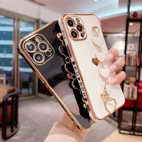 Loving Plating Case For iPhone 11 12 Pro Max Mini XR XS Max 7 8 Plus SE2 Case Side Frame Silicone Pearl Bracelet Wristband Cover