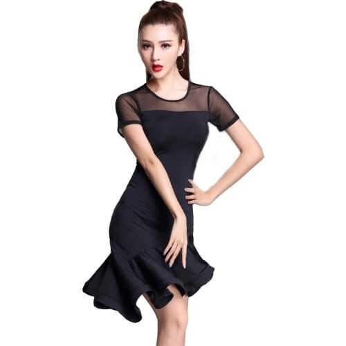 Black Latin Dance skirt Woman Practice Dancing Dress Short-sleeve Latin Dance Skirt Woman Latin Dance Dresses