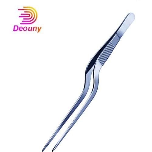 DEOUNY Garnish Tongs Stainless Steel Elbow Tweezers Manual Non-Slip Gardening Decorative Object Long Extra Cleaning Clip