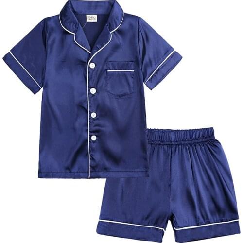 HOOYI Boys Baby Pajama Sets Summer Kids Clothes for Girls 2 Pieces Suits Rayon Navy Sleepwear Toddler Short Sleeve Pajamas