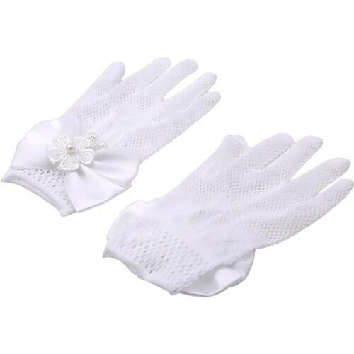 Kids Lace Pearl Mesh Bow Gloves Girl Party Supplies Birthday Ceremony Coronation Accessories For Gilrs Princess Gift Mittens