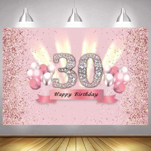 Rose Gold 30th Photo Backdrop Happy Birthday Party Lady Girls Balloon Photography Background Shining Banner Photocall Gift