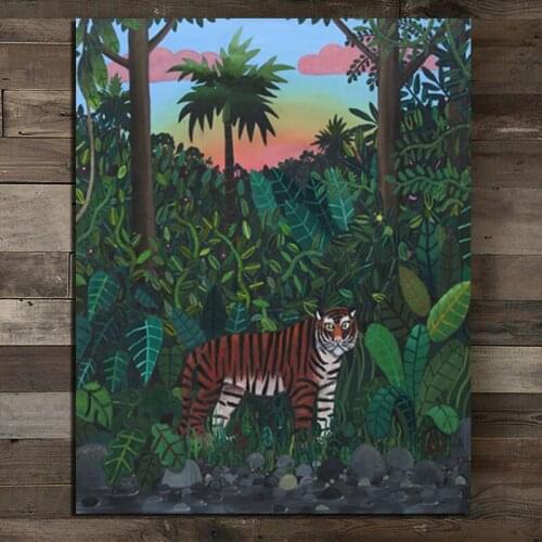 Henri Tiger In The Jungle Wallpaper Canvas Painting Posters Prints Marble Wall Art Painting Decorative Picture Modern Home Decor