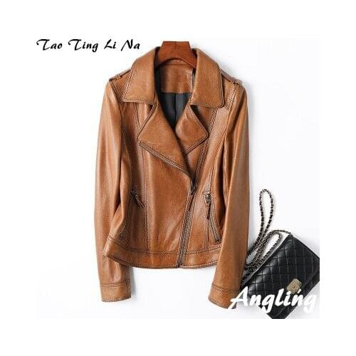 Top brand Spring 2020 Women Genuine Real Sheep Leather Jacket R25 high quality