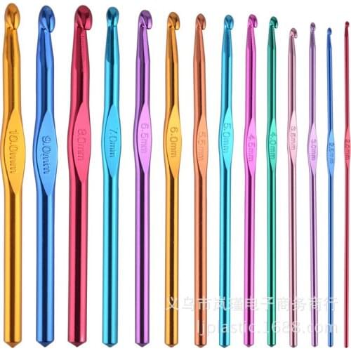 Metal hook needles set Crochet Knitting Tools multicolor aluminium handle hook needlework for sweater gloves 14pc/lot