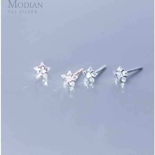 Modian Exquisite Star Shape Clear Zirconia Stud Earrings Fashion Tiny 925 Sterling Silver Simple Jewelry For Women Accessories
