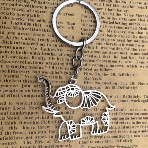 New Fashion Mens High Quality Car Keychain DIY Metal Holder Chain Silver Hollow Elephant Pendant Gift
