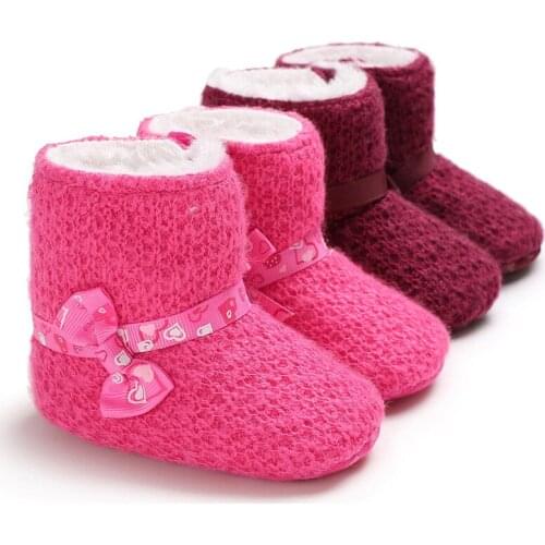 Solid color bow soft bottom non-slip knit wool warm baby toddler shoes