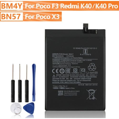 Xiao Mi Original BM4Y Battery For Xiaomi Poco F3 Redmi K40 Pro K40+ Pro BM4Y Genuine Replacement Phone Battery 4520mAh + Tool