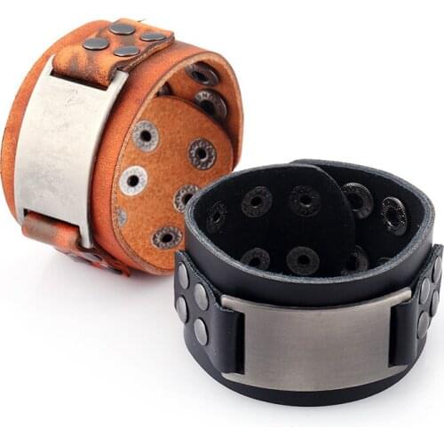 Casual Sport Retro Brown Black Wrap Snap Buckle Woven Alloy Charm Male Punk Men Genuine Leather Bracelets Bangle Jewelry