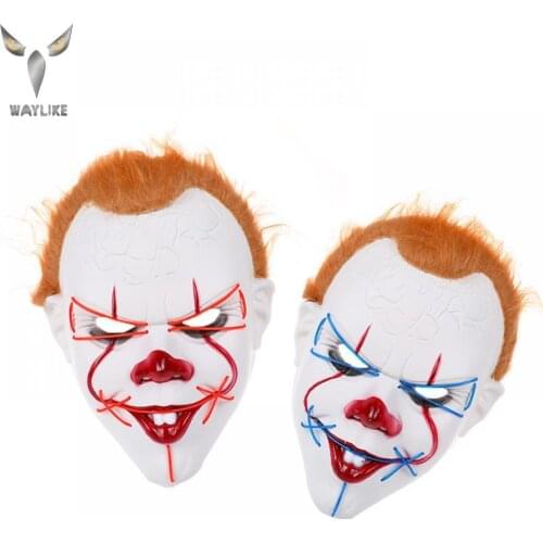 Joker Pennywise LED-Light PVC Mask Yellow Hair Halloween Party Carnival Prop Horror Hood Masque Halloween Party Costume Prop